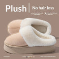 Indoor couple slippers with suede upper, thick EVA sole, and velboa lining in beige colour