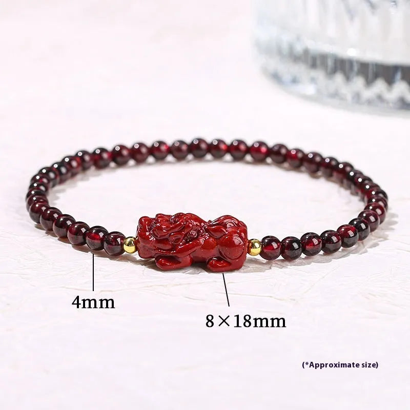 Natural garnet square bracelet with geometric design and pixiu charm detail