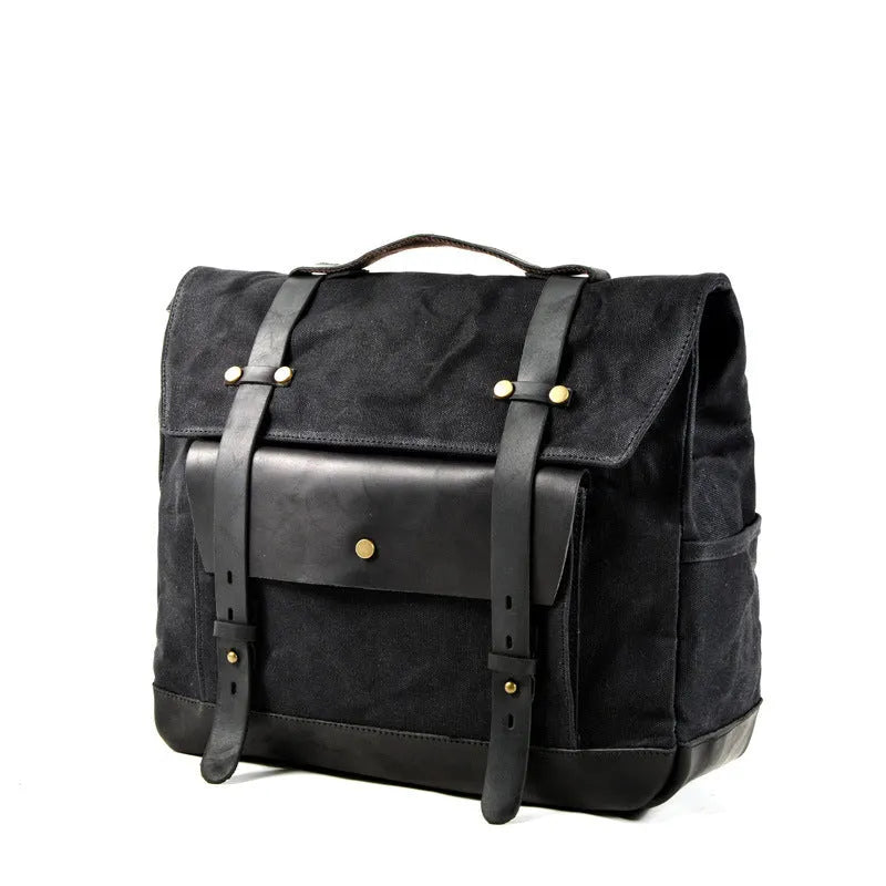 Camel Bag Knight retro cotton messenger bag showing 40cm size and internal organiser pockets