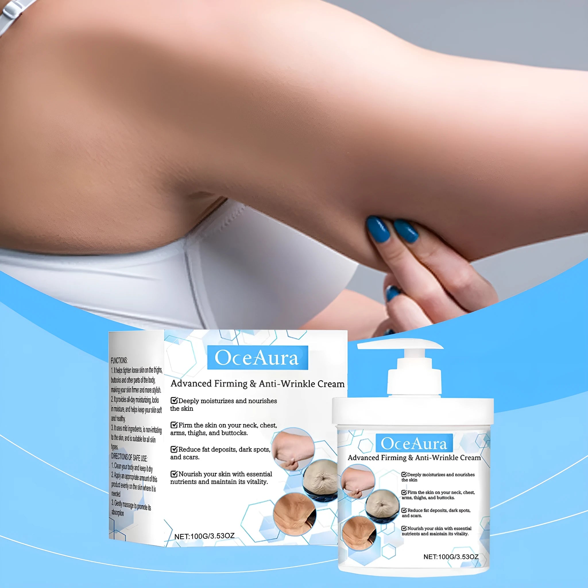 100g jar of gentle moisturising body cream with glycerin and hyaluronic acid formula