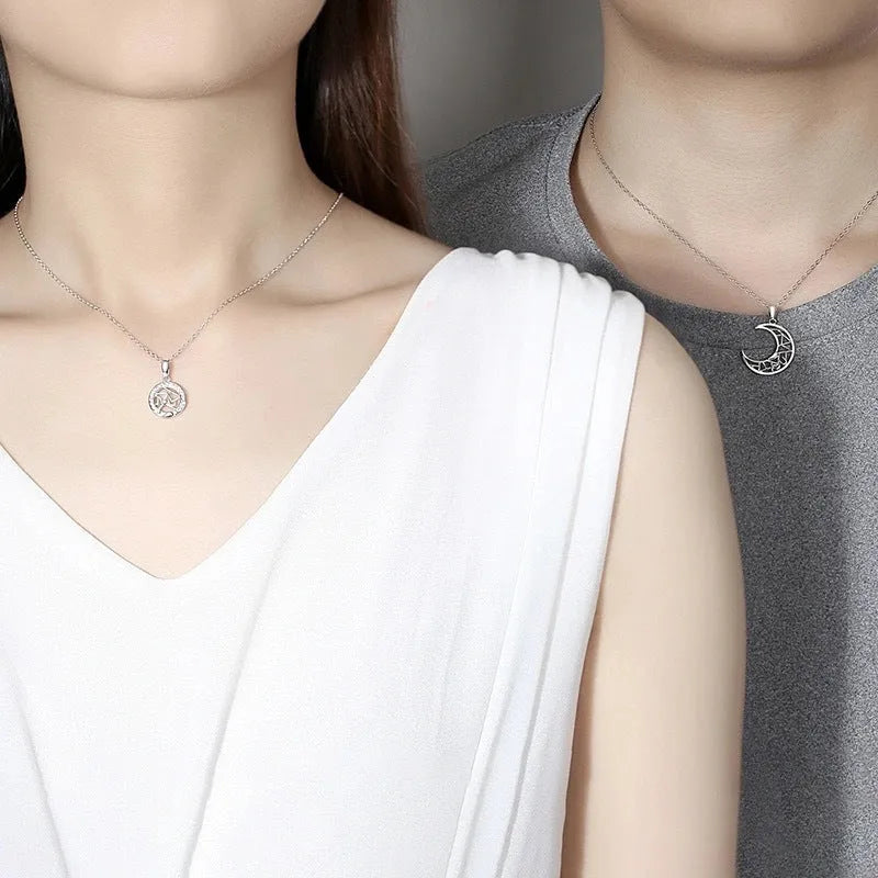 Sun and moon copper necklace set with electroplated finish and cross chain
