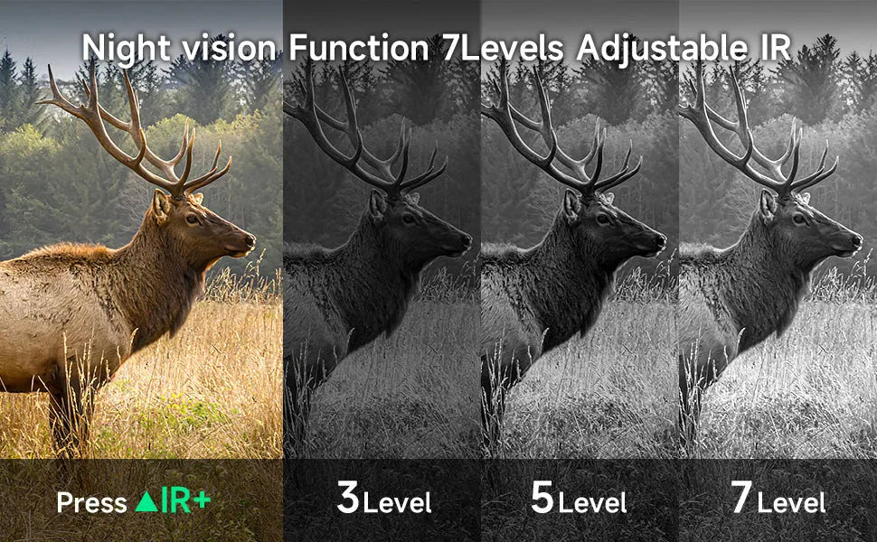 Black 4K night vision instrument with 3-inch screen showing night vision display
