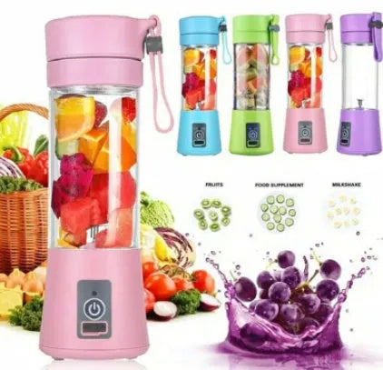 Portable USB rechargeable blender with pink cup and six stainless steel blades
