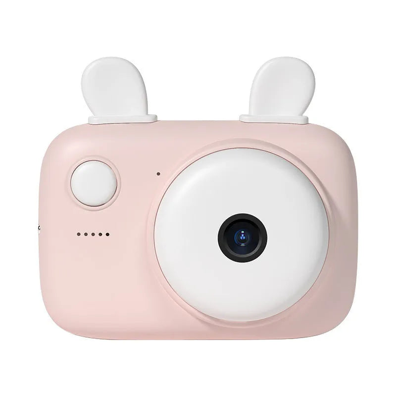 A2 Kids Macaron Mini SLR digital camera in pink, showing front and rear lenses and 2.4-inch screen.