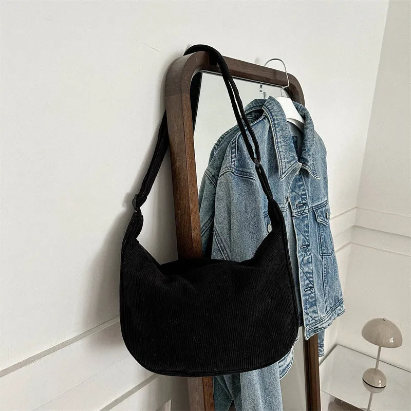 Corduroy dumpling shape single shoulder armpit bag women daily wear plaid pattern eight colours