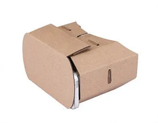 Cardboard virtual reality glasses headset for mobile phones on a white background.