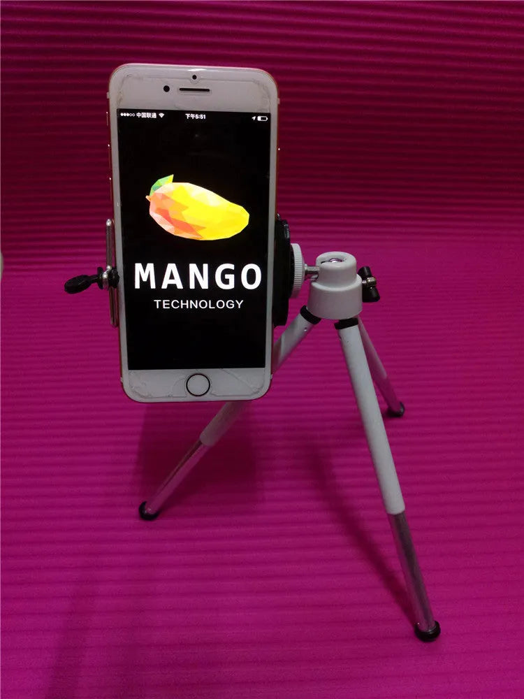 Black desktop mobile phone holder with adjustable two-section bracket for hands-free viewing.
