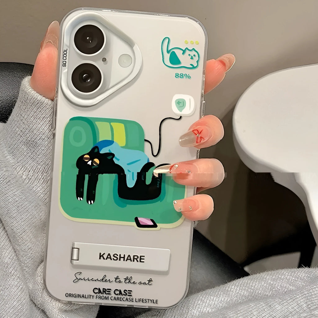 All-inclusive silicone phone case for iPhone 16 series with drop resistance and cartoon sofa cat design