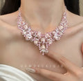 Pink rhinestone flower pendant necklace on alloy ball bead chain with 31-40cm adjustable link