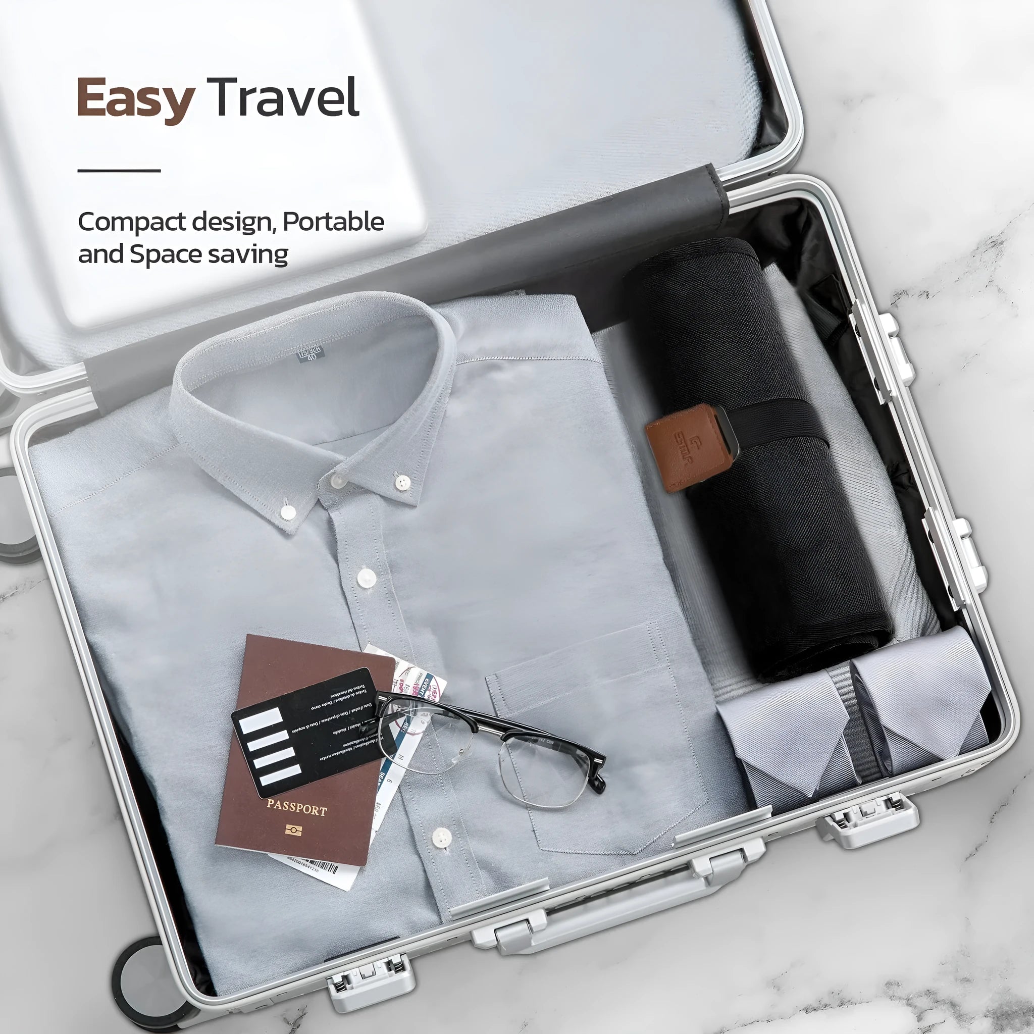 Men's portable PU travel wash bag in simple modern design, black and light brown colour options