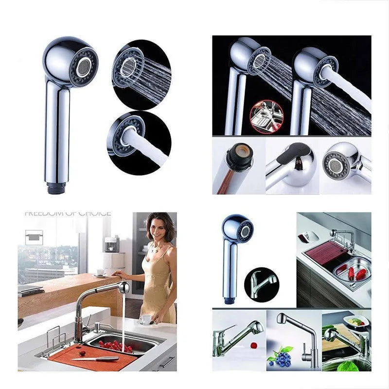 Chrome kitchen tap spare pull out spray shower head with spray function for sink replacement
