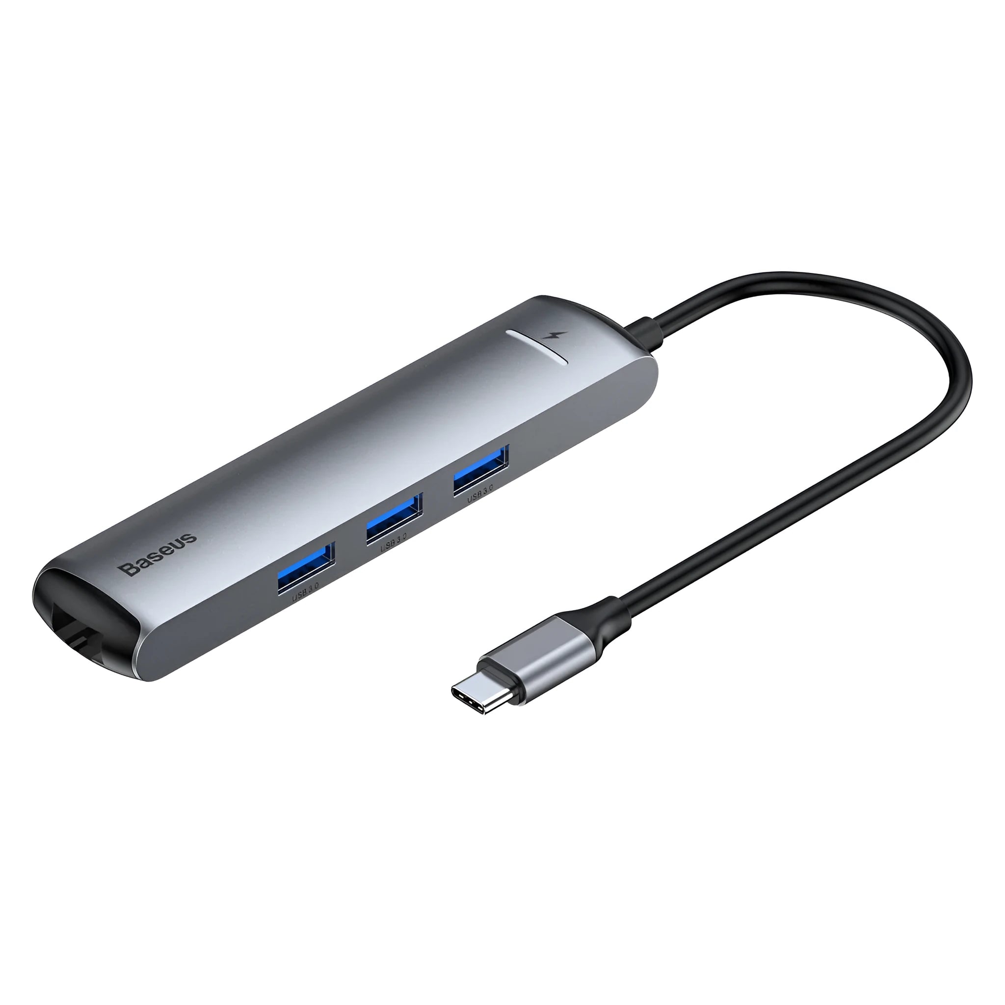 Dark grey Mechanical Eye Type-C docking station compatible with MacBook and iPhone, 5GBps transfer rate