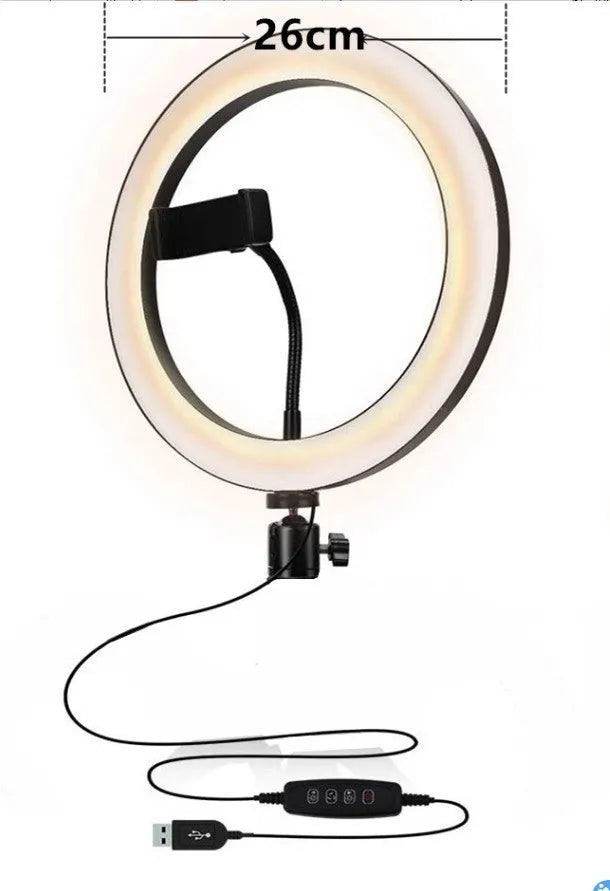 Adjustable live phone stand extended to full height with mobile phone mounted, showing carry case.