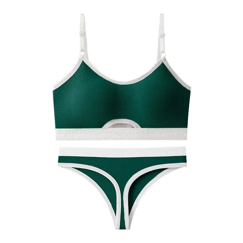 Sports tube top underwear set with contrast colour back and removable moulded cups