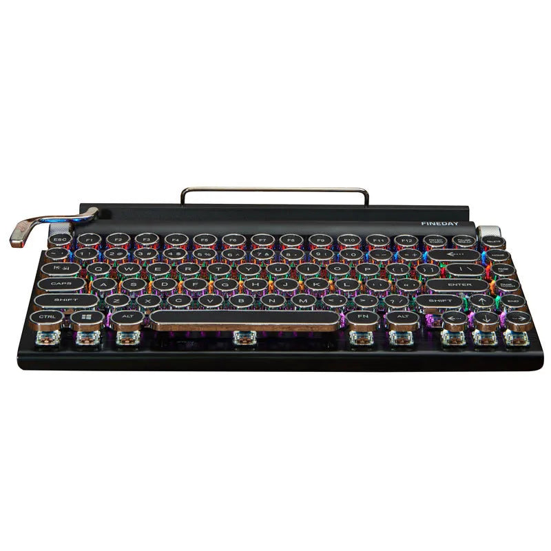 Black dot retro mechanical keyboard with backlit keys on a metal chassis