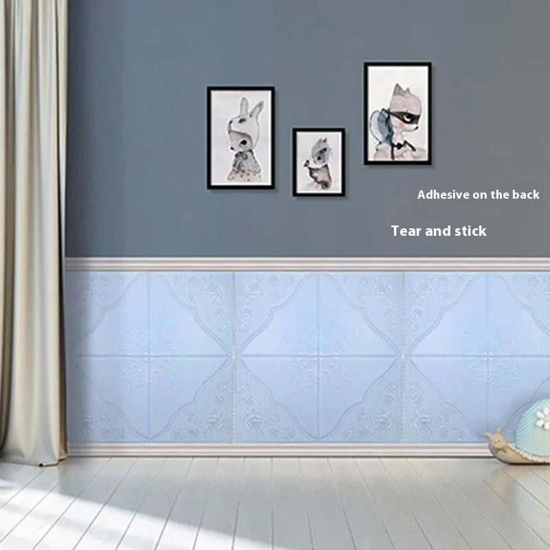 Light blue three-dimensional plants and flowers pattern XPE foam wall sticker measuring 70cm square