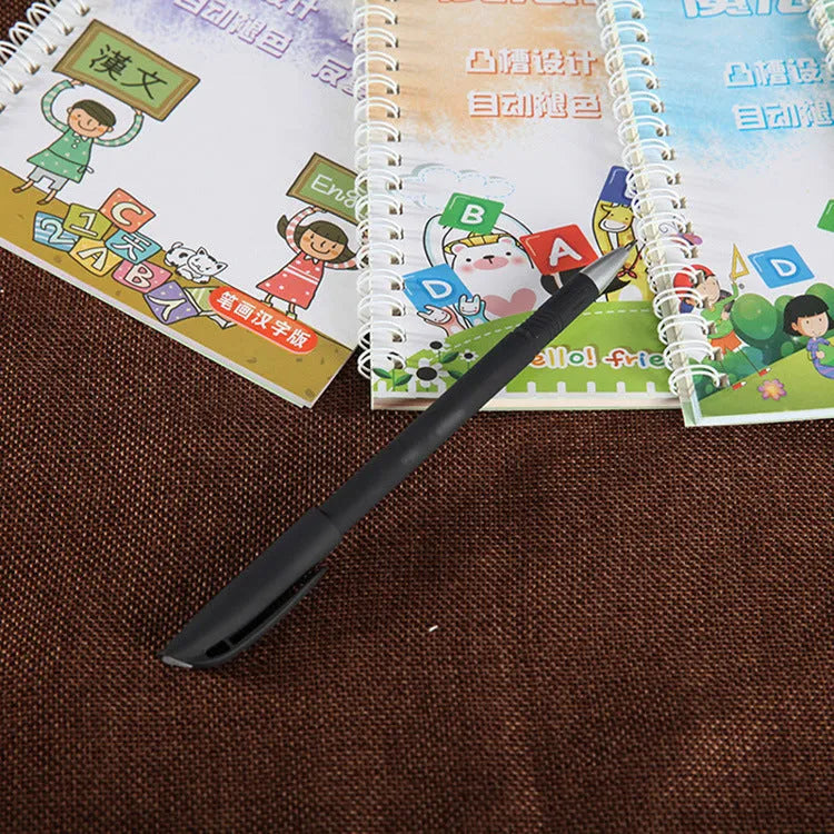 Automatic fade and disappear pen set with clear plastic holder and eight refill cartridges.