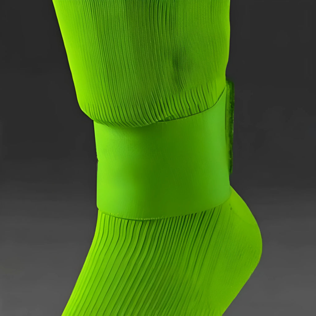 Red rubber shin guard magic tape belt for football and cycling sports, shown at 25cm length.