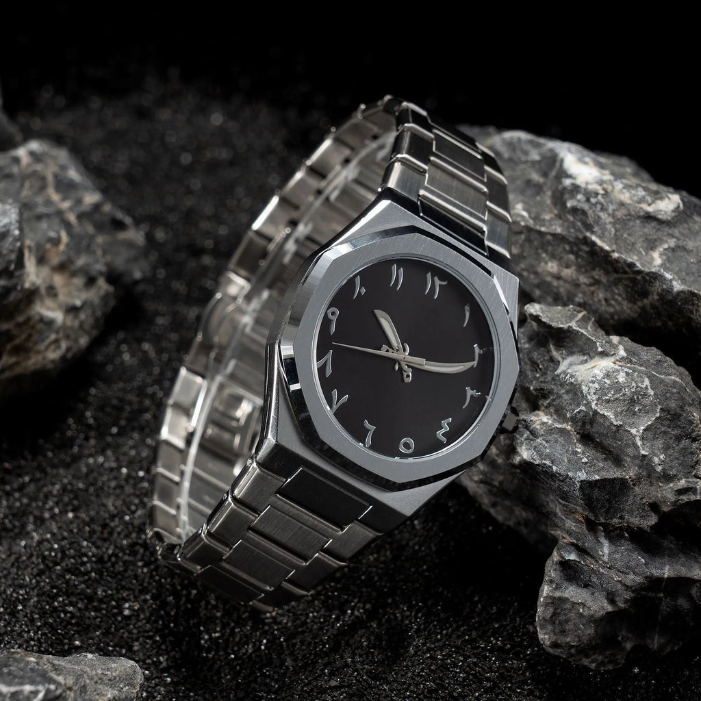 Men's business casual quartz watch with steel belt strap and 10mm thick case in black and silver colour options.
