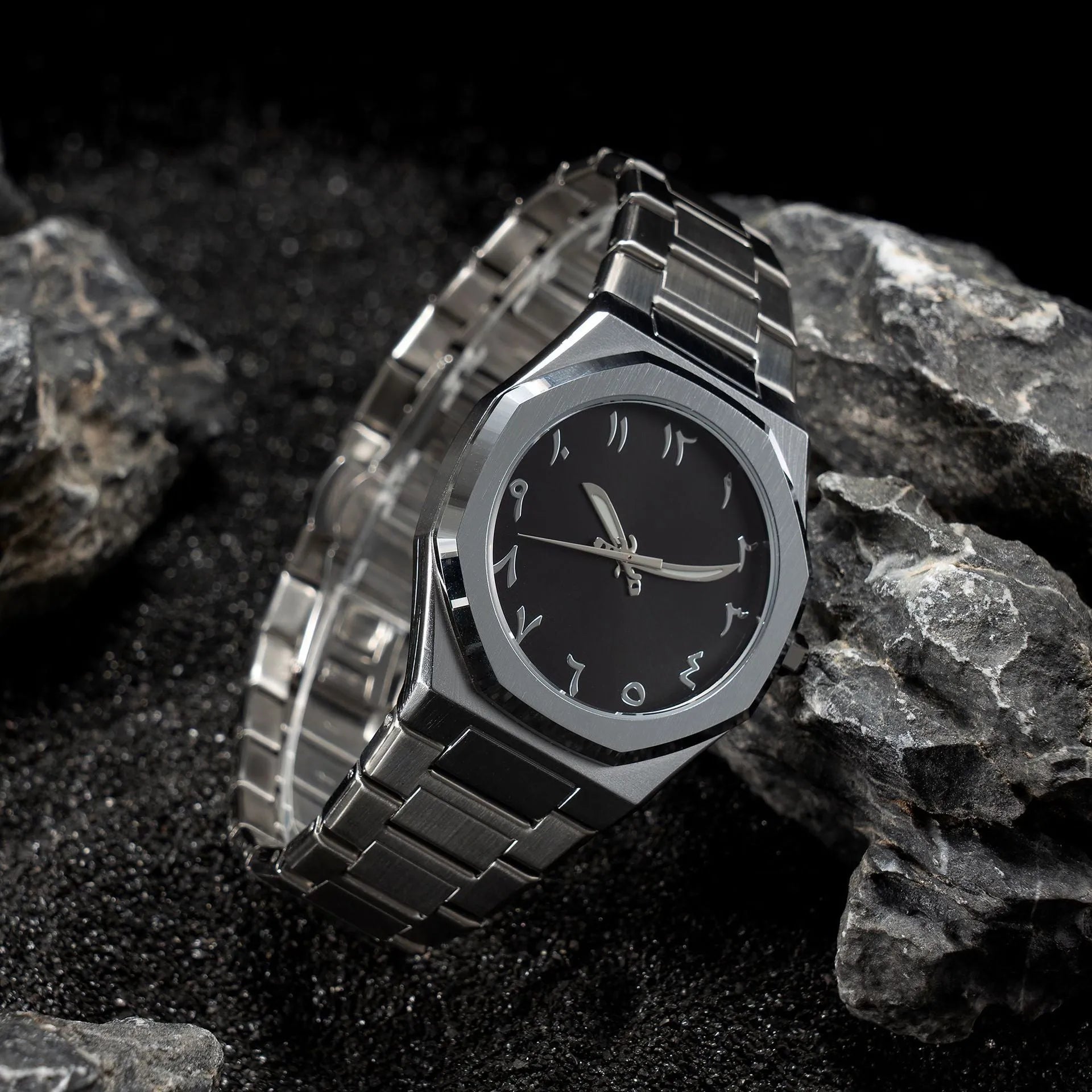 Men's business casual quartz watch with steel belt strap and 10mm thick case in black and silver colour options.