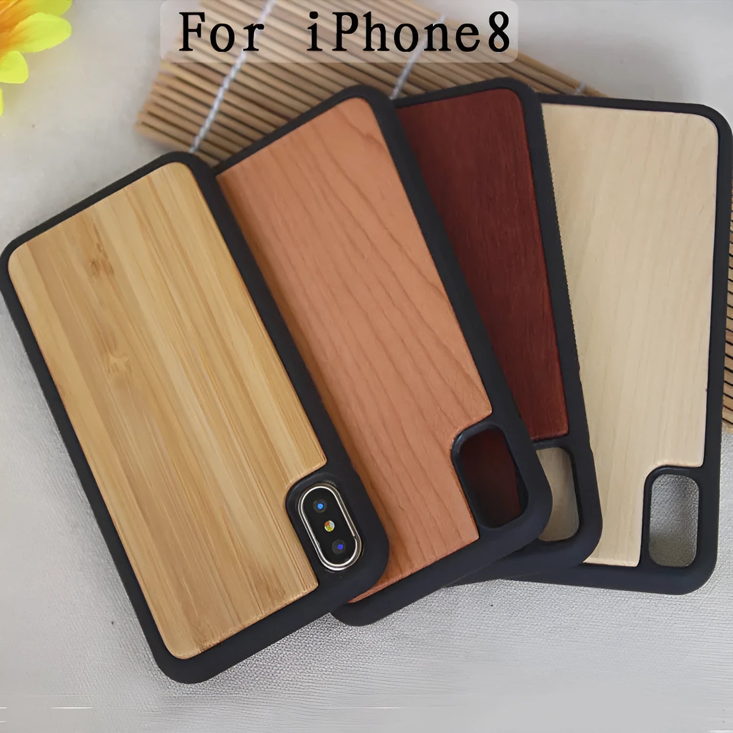 Wooden iPhone case with bamboo back and black TPU bumper for iPhone X