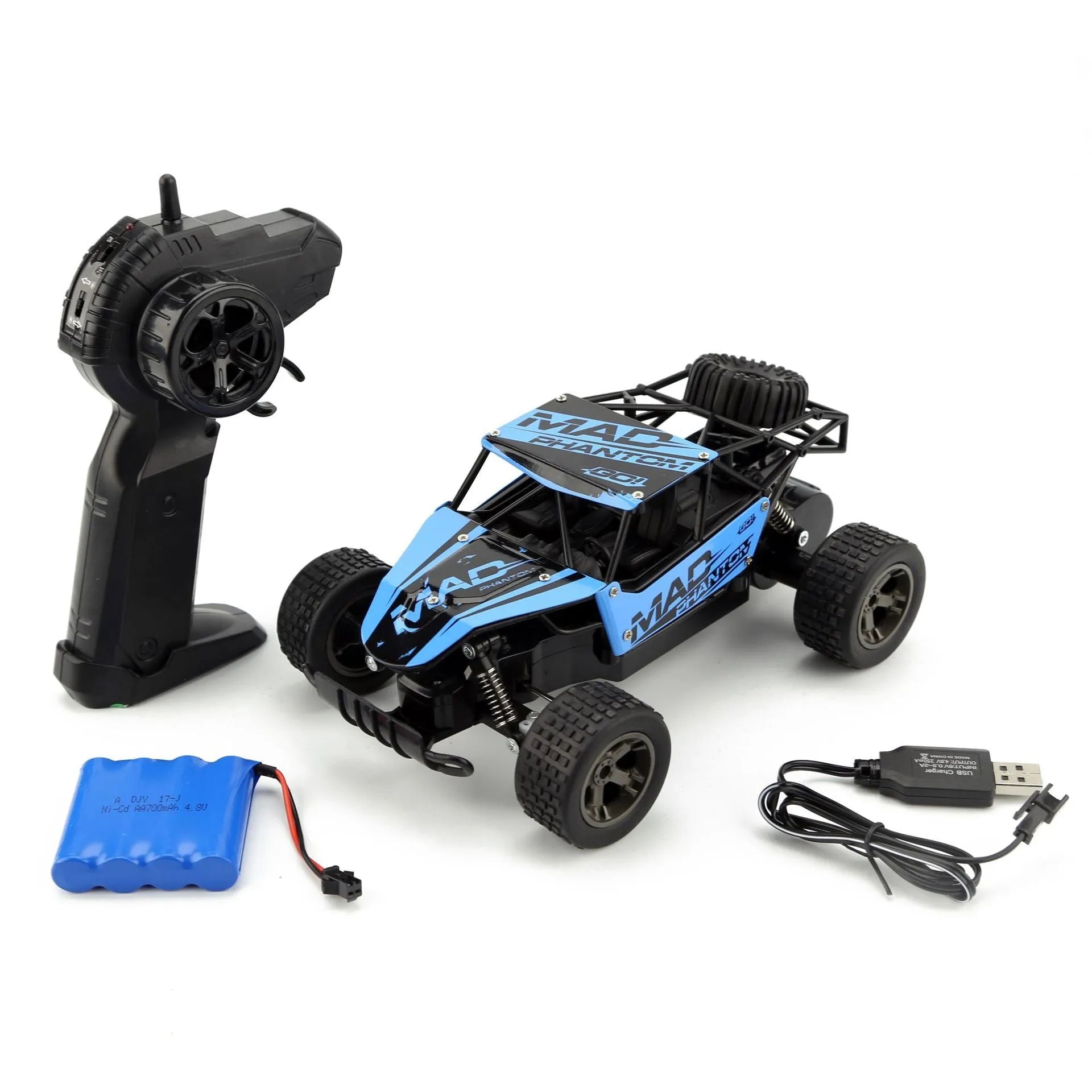 Blue 1:18 scale remote control off-road drift car with 2.4G transmitter