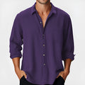 Men's loose fit beach holiday shirt with stand collar and long sleeves in polyester fabric