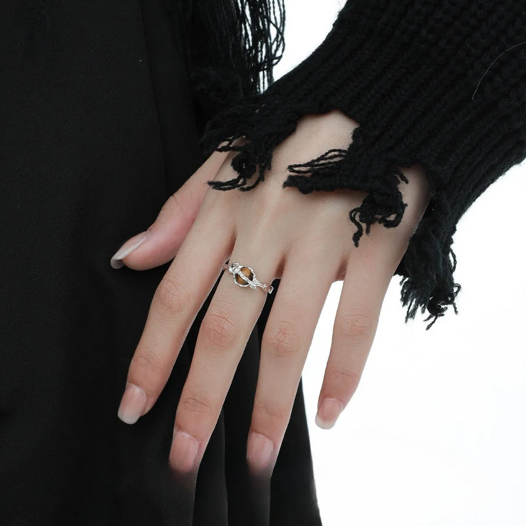 Women's adjustable silver Saturn open ring with white gold electroplating finish