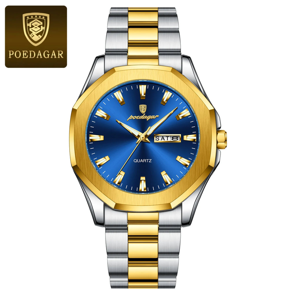 Men's slim 9mm quartz watch with steel strap in various colour combinations for business wear