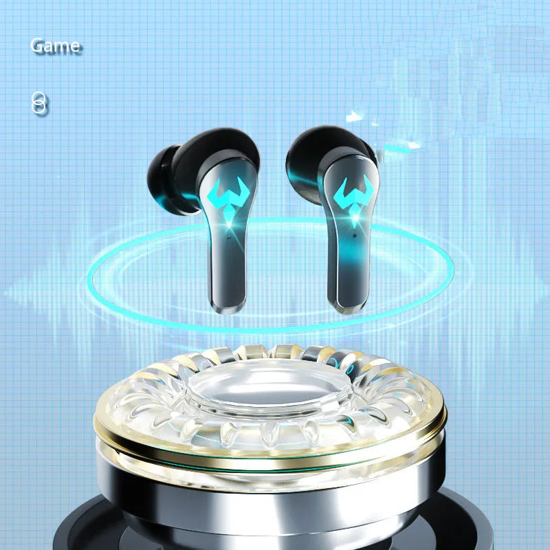 Black wireless in-ear sports headset with Bluetooth 5.0 and noise-canceling technology