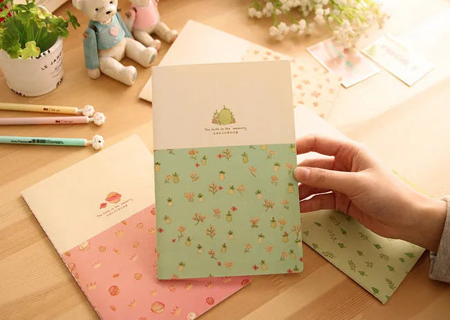 A5 hardcover notebook with broken flowers pattern, ruled paper, 21x14cm