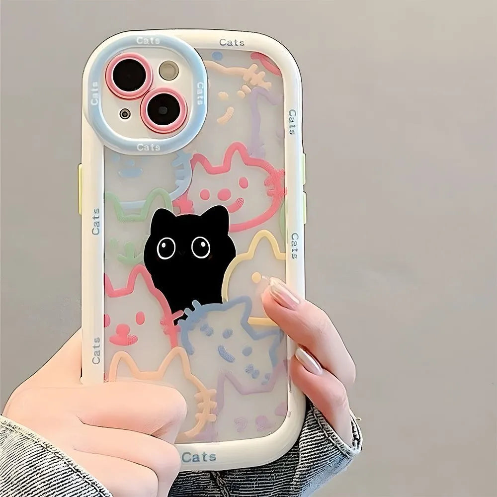Colour Cat TPU phone case for iPhone 13 Pro Max, black colour, all-inclusive shockproof design