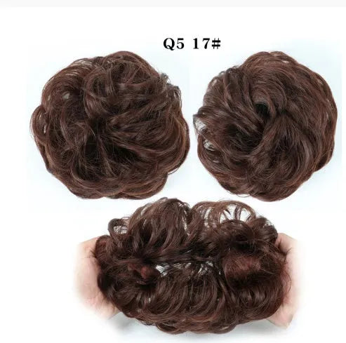 Fluffy drawstring curly hair bun ring set in 1B style with chemical fibre construction, popular in Europe Japan South Korea for women