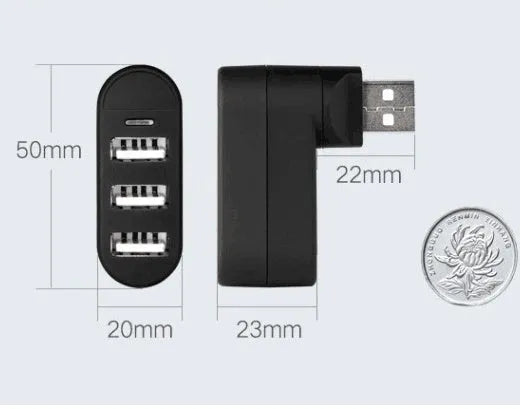 USB 2.0 hub splitter with spin colour design in black and white options for computer expansion