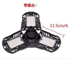 60W 6000 lumen deformable garage light with three adjustable heads, aluminium housing, E27 connector