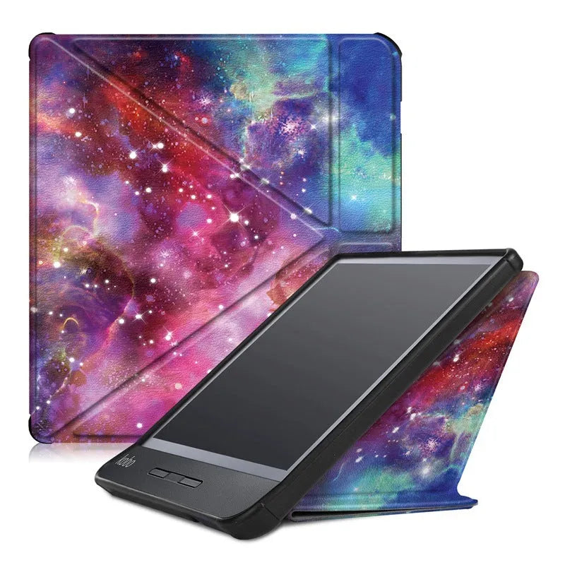 Kobo Forma anti-fall leather cover in Galaxy colour showing sleep function