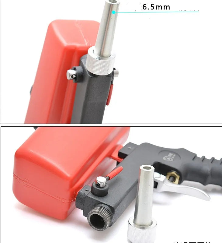 Portable pneumatic sandblasting gun with blue finish and 6.5mm nozzle for workshop surface preparation
