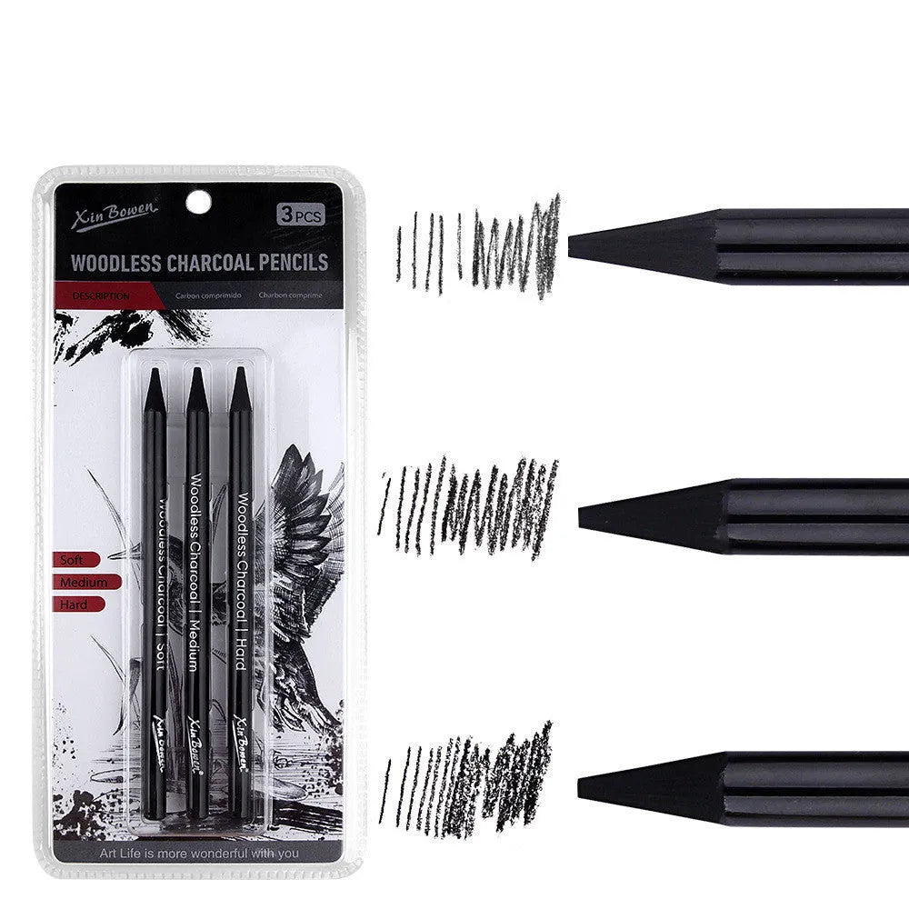 Set of six wood-free graphite sketching pencils in grades HB, 2B, 4B, 6B, 8B, and EE for art drawing.