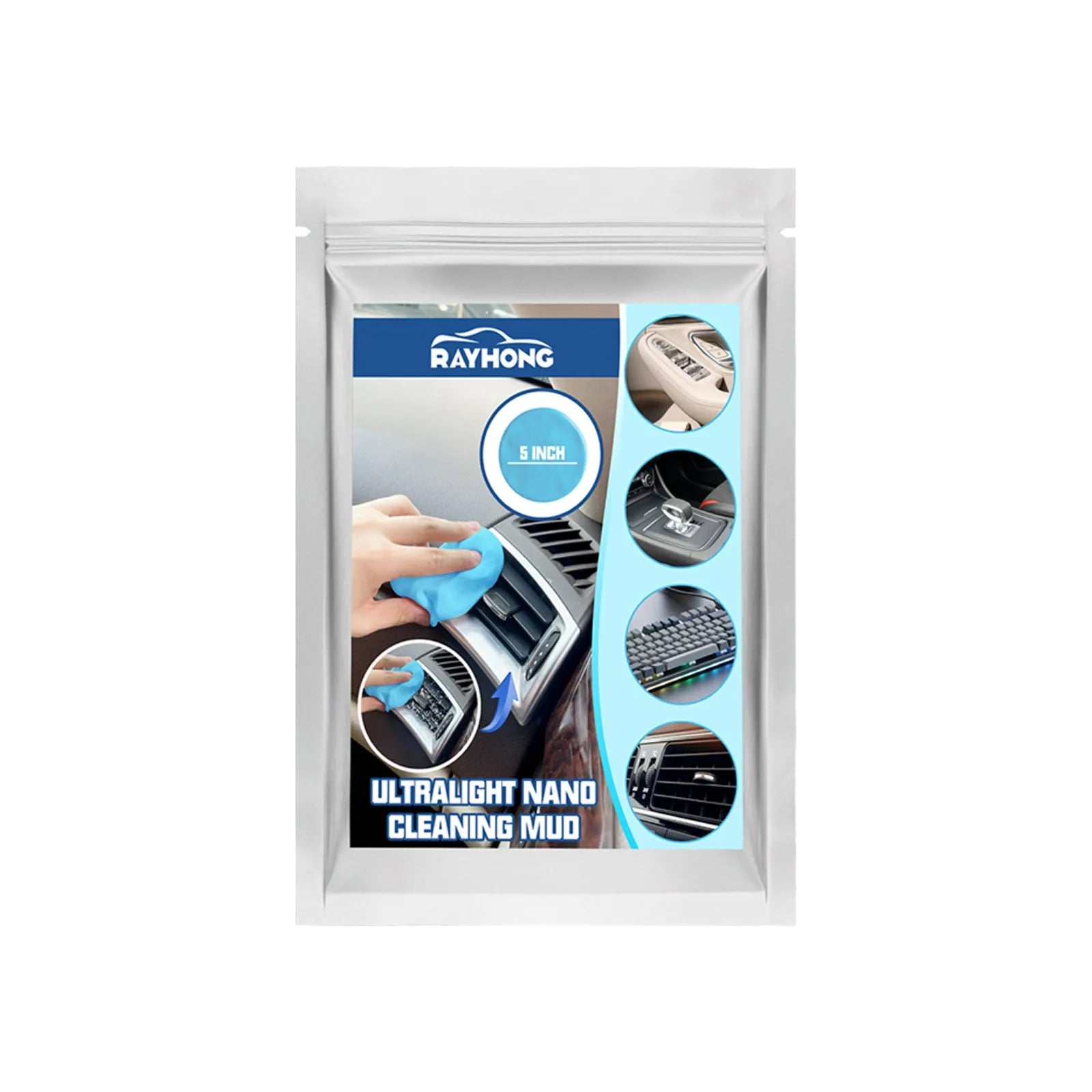A 15cm by 10cm slab of soft grey cleaning putty for dust removal from car vents and gaps.