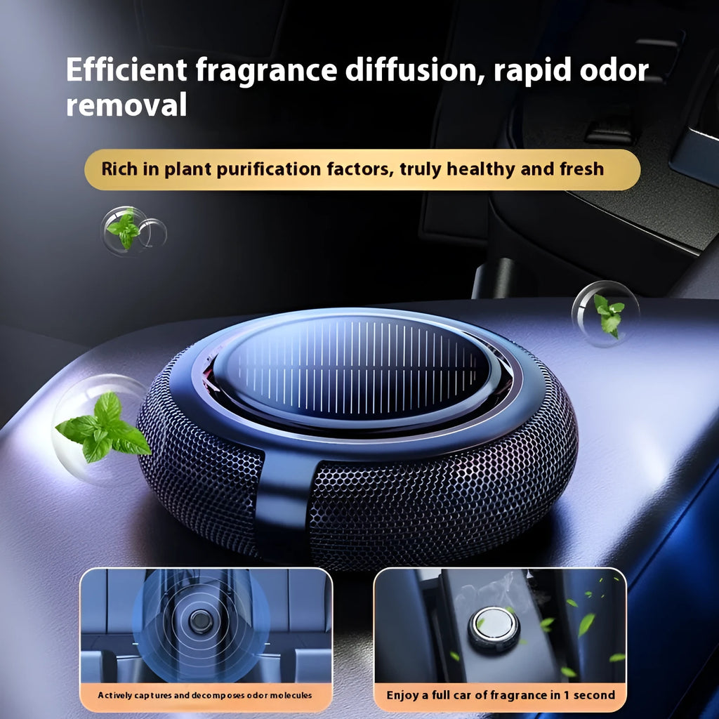 Solar rotating car aromatherapy with beech wood diffuser and jasmine scented green tea in black style