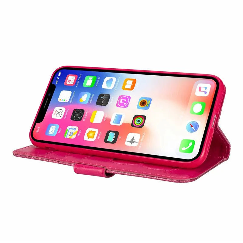 PU leather zipper wallet case for iPhone with card slots and coin storage