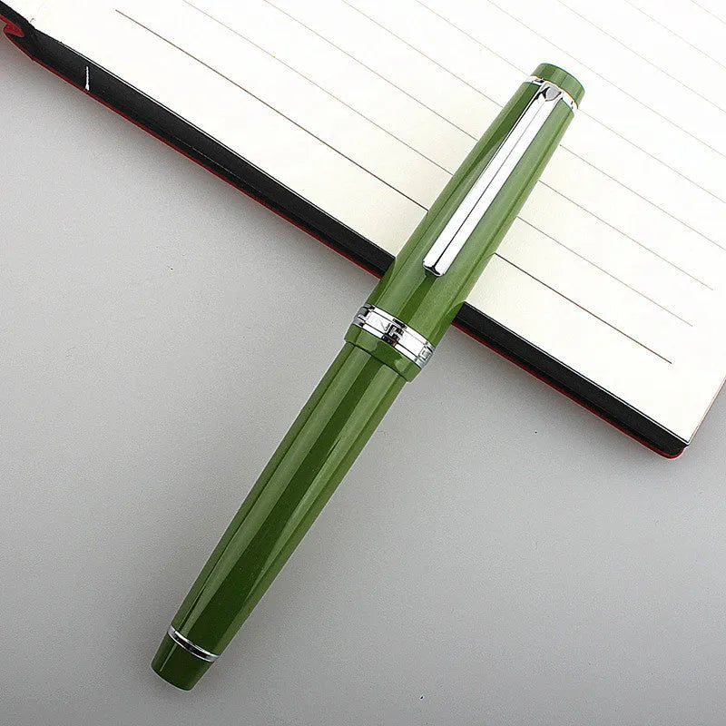 Short pocket fountain pen with resin barrel and stainless steel nib in various colour options.