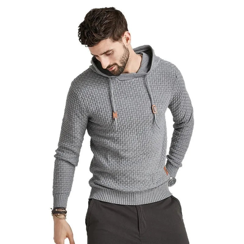 Men's cotton long-sleeved hoodie pullover in khaki, loose fit, casual style for spring autumn wear