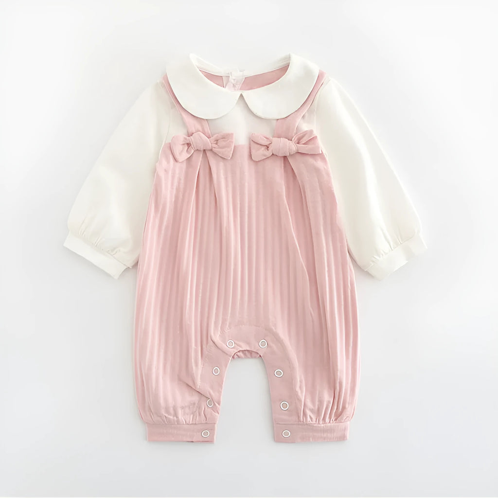 Pink baby girl embroidered long sleeve jumpsuit made from 100% cotton.