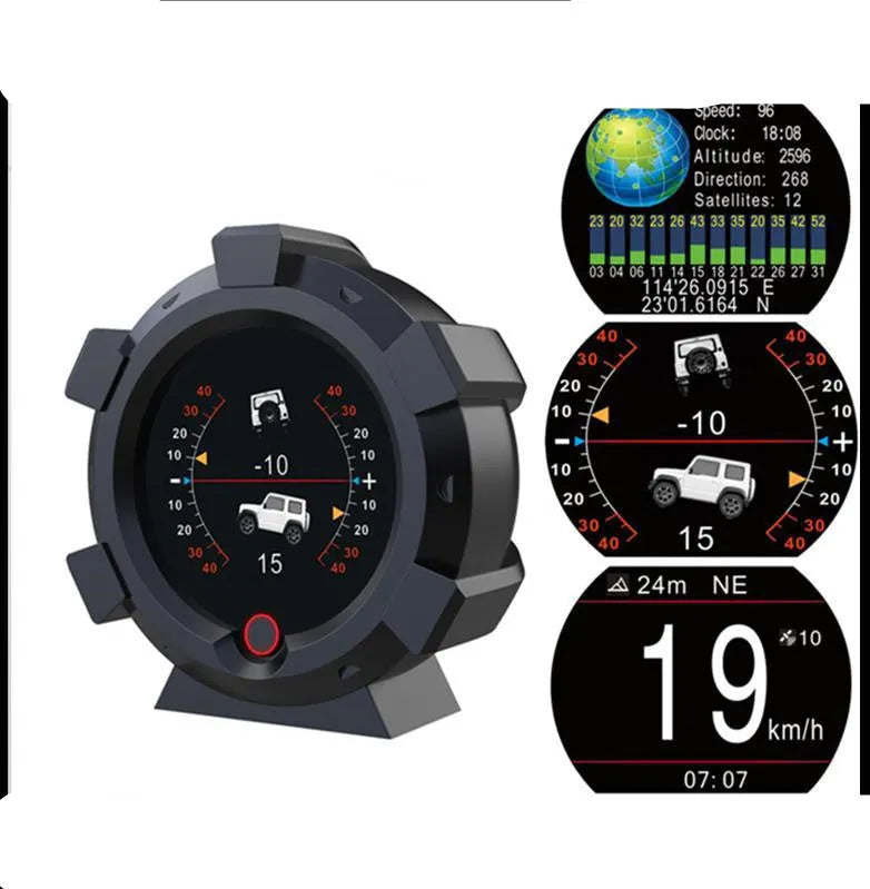 Car incline meter with satellite positioning and voltage reverse protection in OBD colour