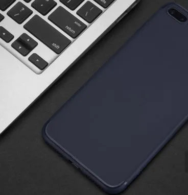 Flexible TPU silicone phone case for iPhone, shown in black, blue, red, and white colour options.