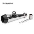 M4 universal motorcycle exhaust pipe in black, titanium, and blue finishes for large displacement bikes