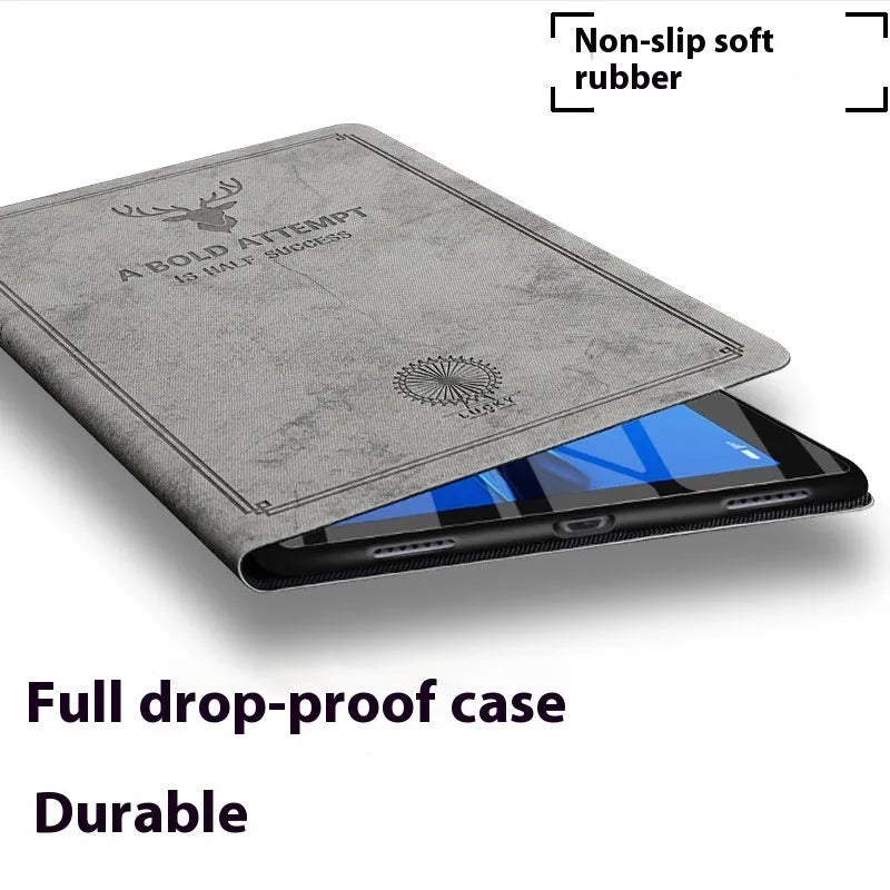 TPU leather clamshell iPad protective case shown in dark blue elk colour.