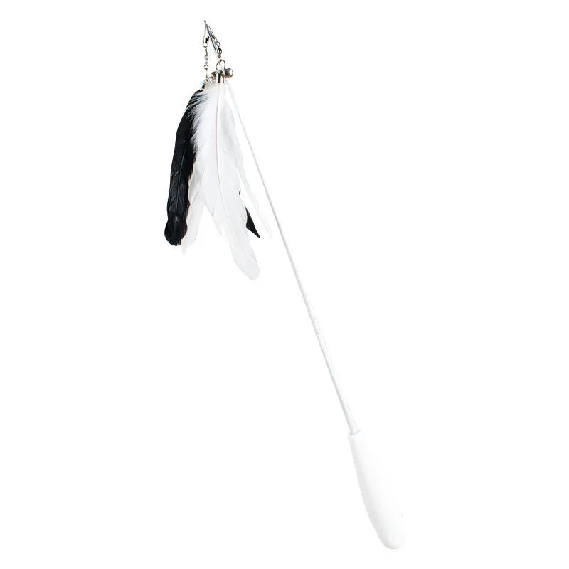 Telescopic cat fishing rod toy extended to 80cm with goose feather end and removable pen attachment