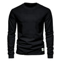 Men's solid colour long-sleeved cotton pullover top in khaki, loose fit, high street casual style